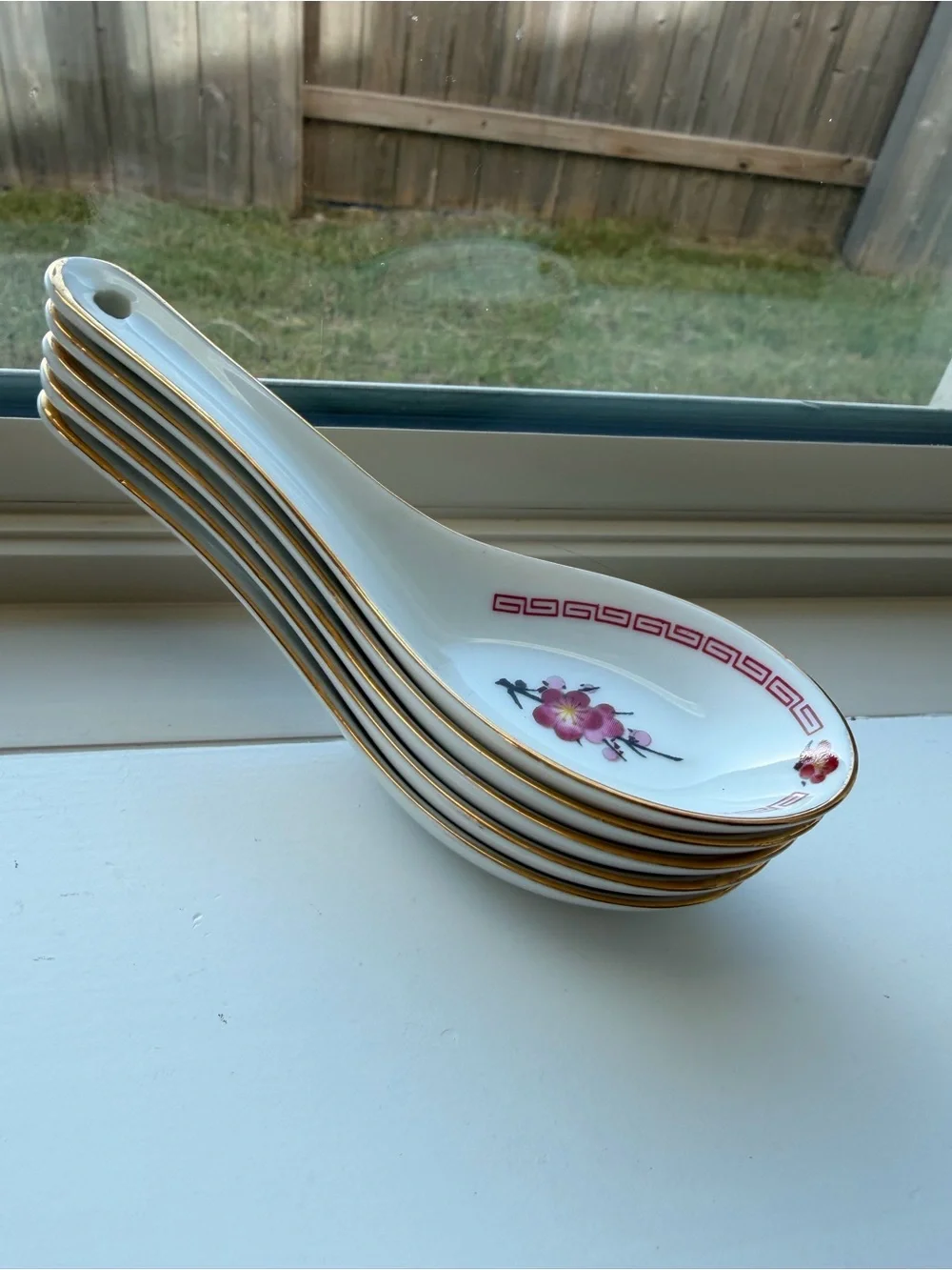 Vintage Porcelain Floral Soup Spoons - Set of 6